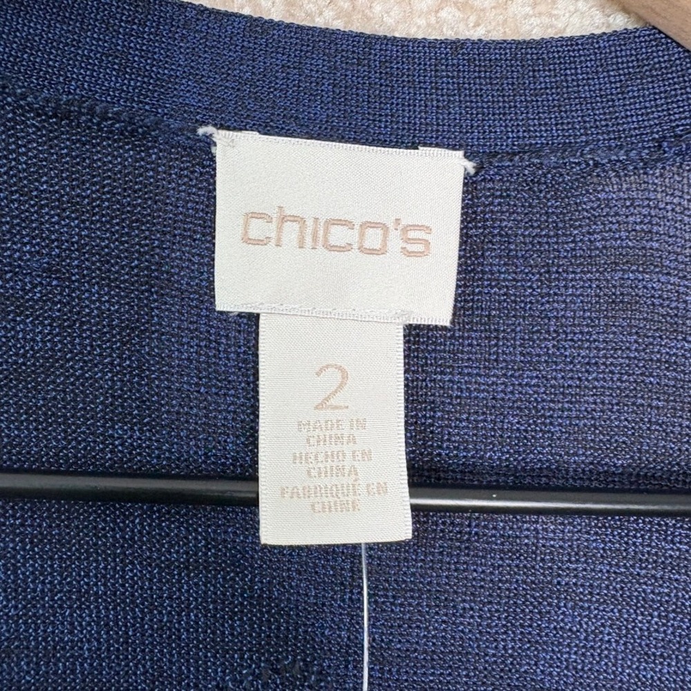 NWT CHICO'S Mix Stitch Cardigan Size 2 Women's Medium Blue Long Open Front - Picture 6 of 10